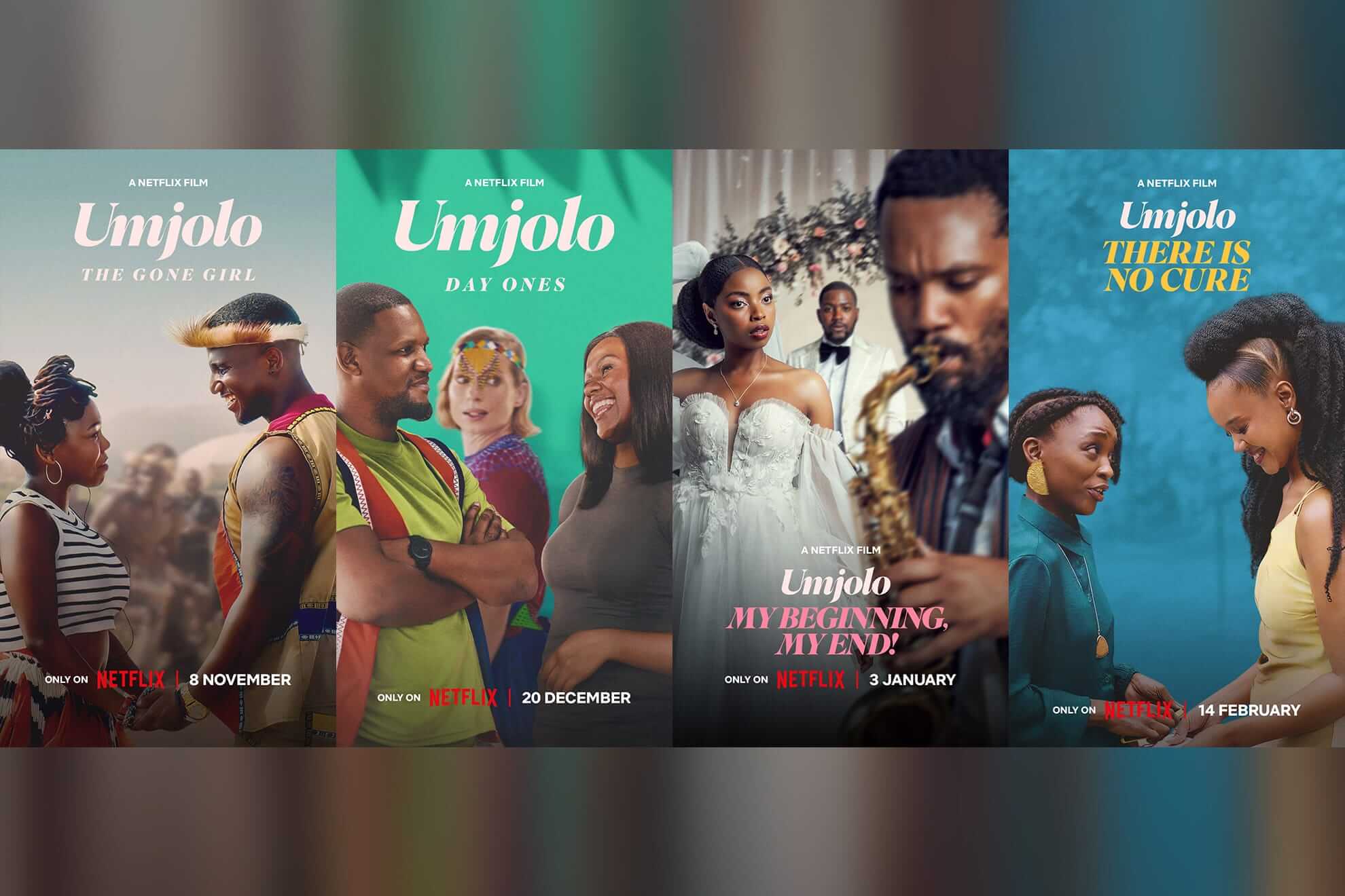 Four posters for a Netflix film series titled 